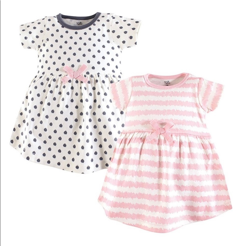 Pink & White Stripe A-line Dress and Gray Dotted A-line Dress